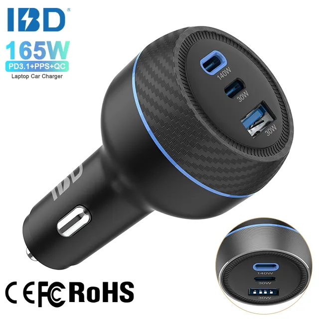 IBD Factory wholesale 165W PD3.1 140W PPS 100W PD QC 33w Fast charging USB type c Car laptop phone Charger For iphone android