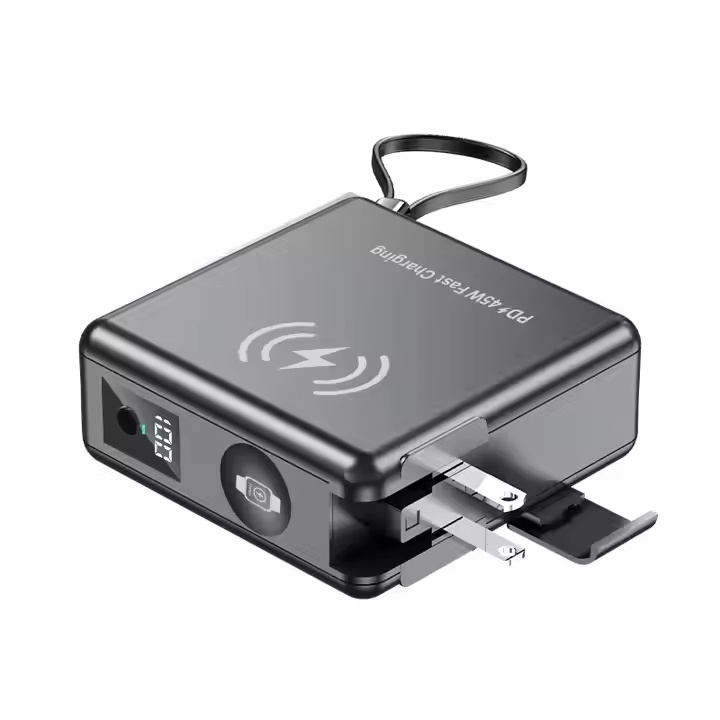 Multi-functional foldable wireless charger Power Bank strong adsorption Functions as a cell phone standBuilt-in charging cable