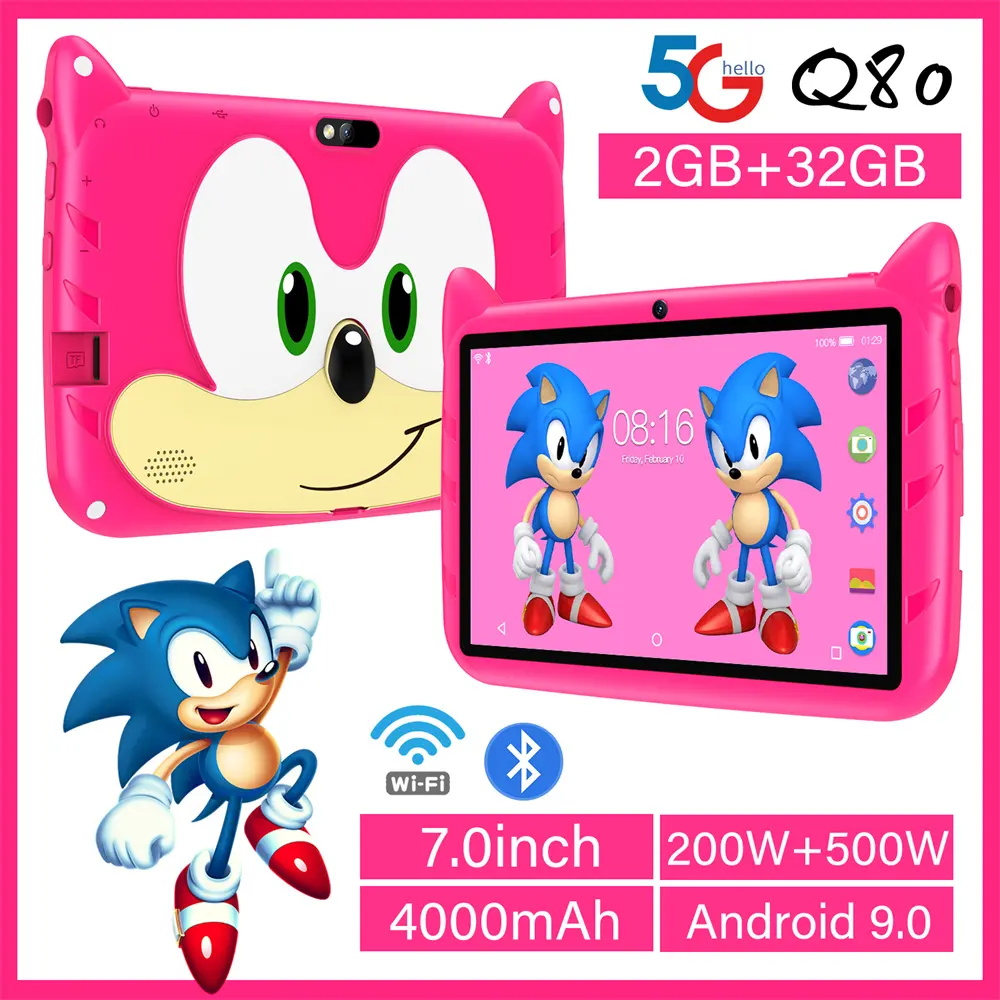 New Android kids tablet blue cheap anti-collision cartoon case dual clear camera 2+32GB large capacity