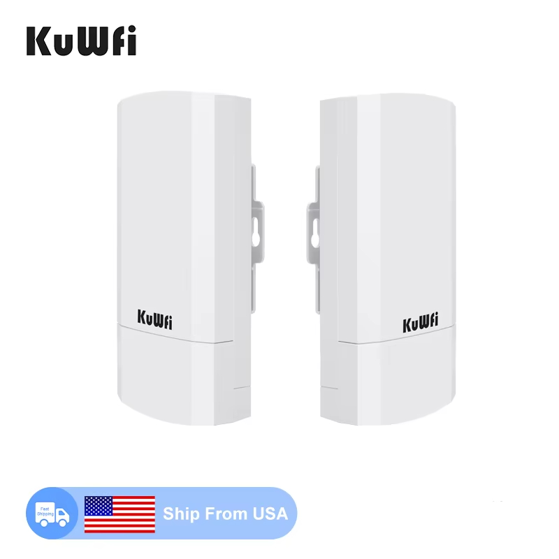 USA Stock KuWFi wi-fi distance 1km point to point repeater ABS waterproof outdoor cpe network bridge with RJ45 port