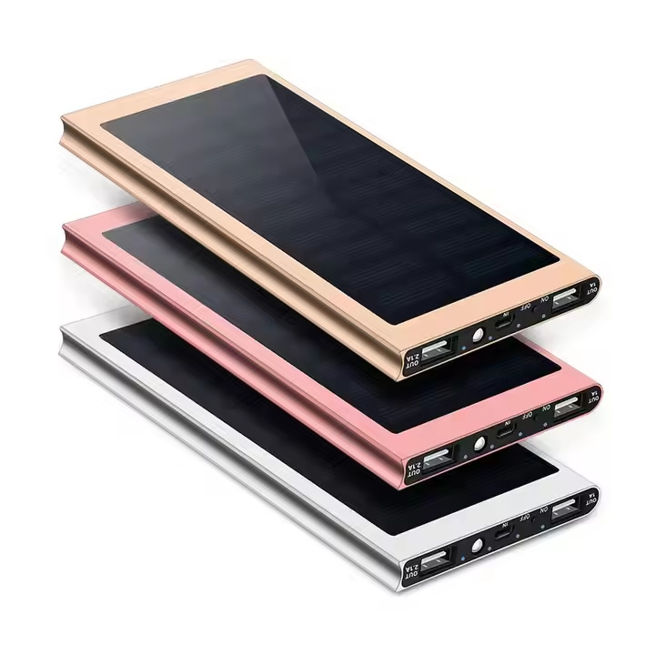 CE ROHS FCC double usb port 5v 2A real 10000mah solar powerbank for smart phone