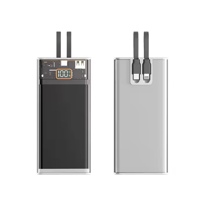 2023 new products transparent slim powerbank 20000mAh fast charging with led display built in cable