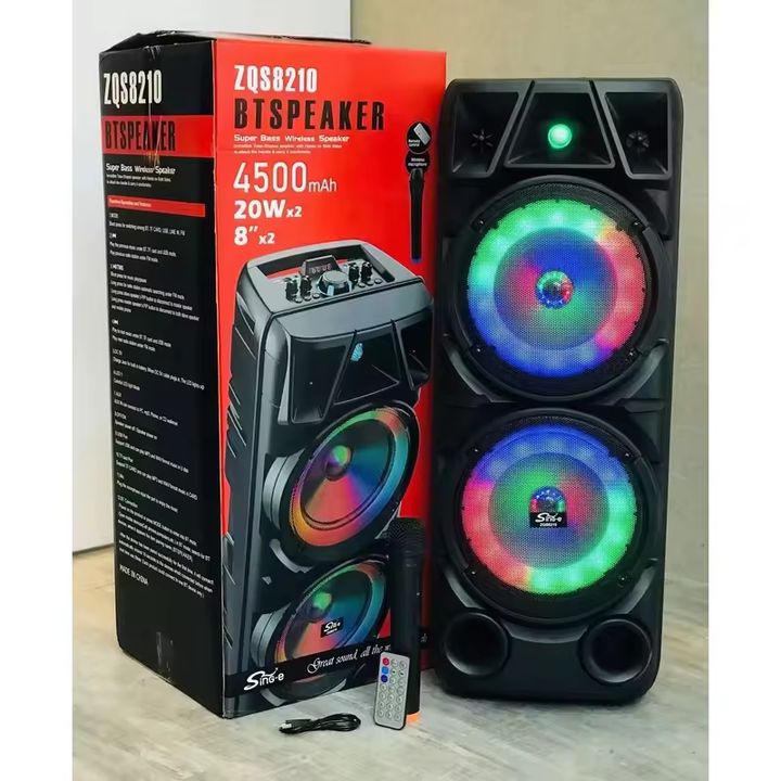 ZQS8210 outdoor sound Subwoofer Wireless Speaker Dual 8 Inch Horn dj karaoke Speaker TWS Bass Speaker With Remote Control