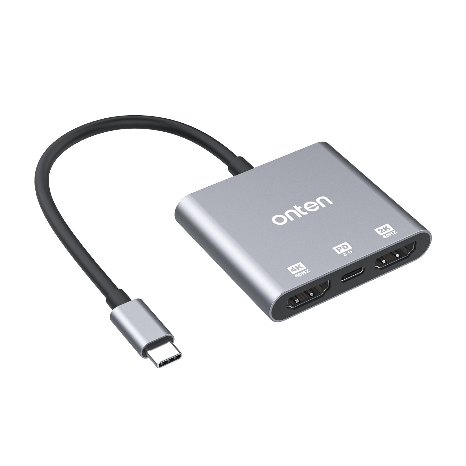 Type-c to Multi-functional Docking Station, HDTV(4K@30Hz) * 2+ PD 3.0 (100W)Adapter