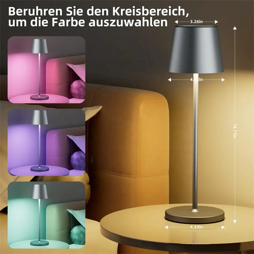 Indoor & Outdoor Rechargeable Table Reading Lamp Aluminium Touch Dimmable Restaurant Table Lamp With RGB Night Light