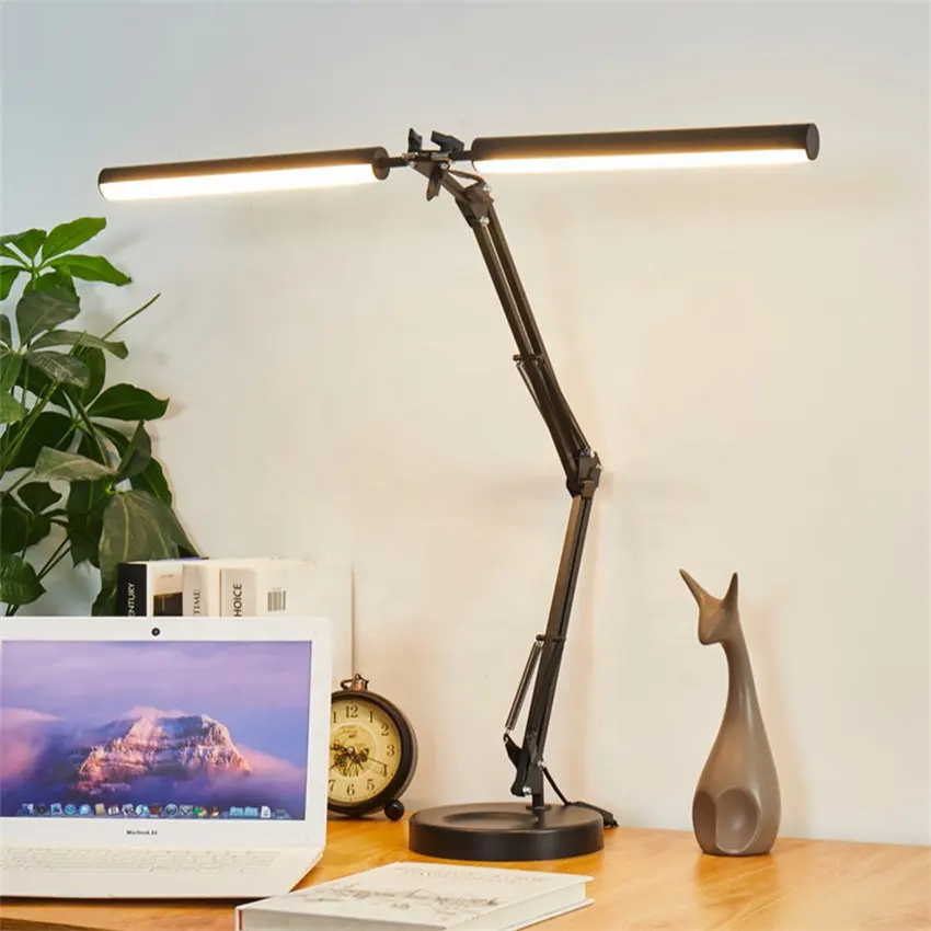 Modern Adjustable Arm Dual Light Desk Lamp European Hot-selling Office Computer Desk Dual Head Desk Lamp