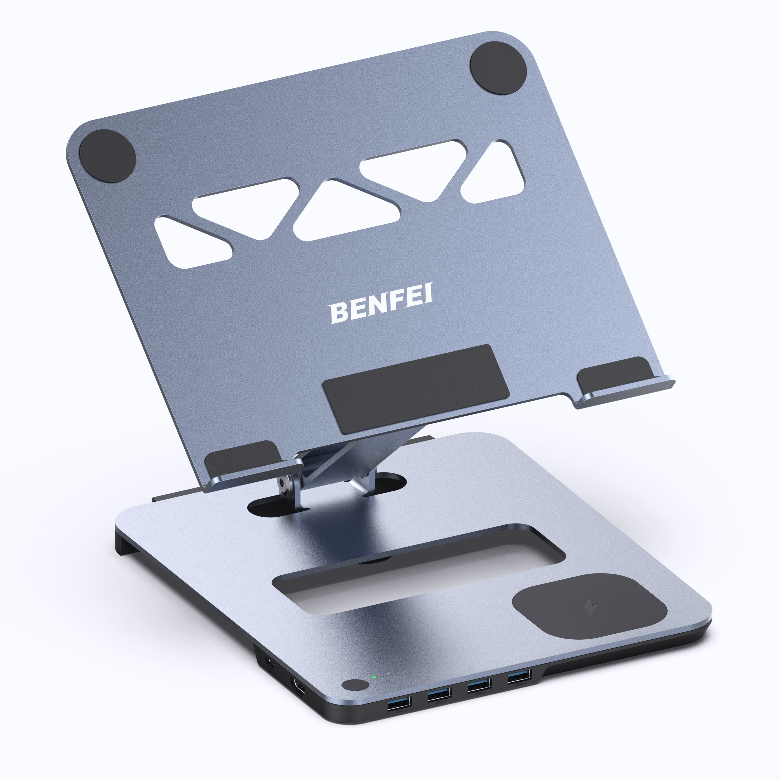 Laptop Stand with USB C Hub, multi function with usb and kvm switch and 15w wireless charger