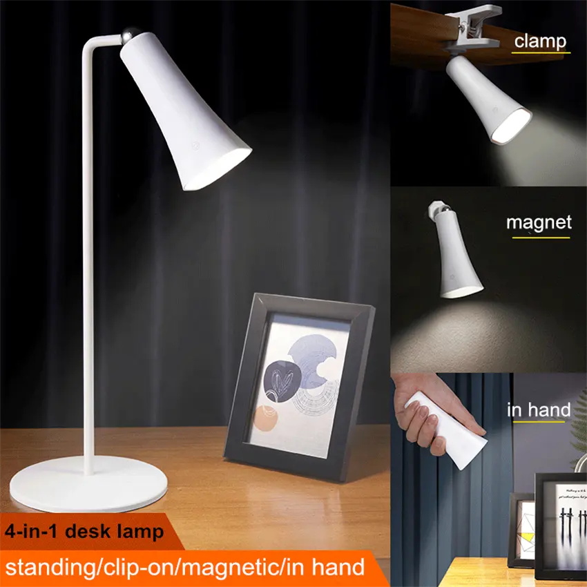 Hot Selling Touch Control Warm Light Dimmable Clip On Kid Desk Lamp 4-in-1 Rechargeable Multifunction Desk Lamp