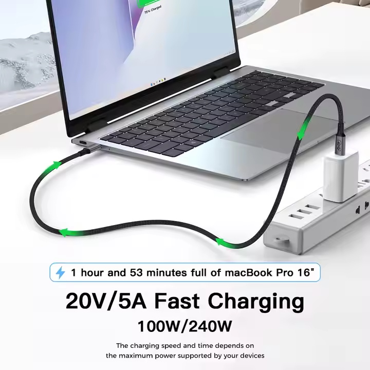 Wholesale Compatible USB4 Type C Cable Thunderbolt 3 USB 4 Coaxial with 40Gbps 5A 100W PD Fast Charging Smart Function Android