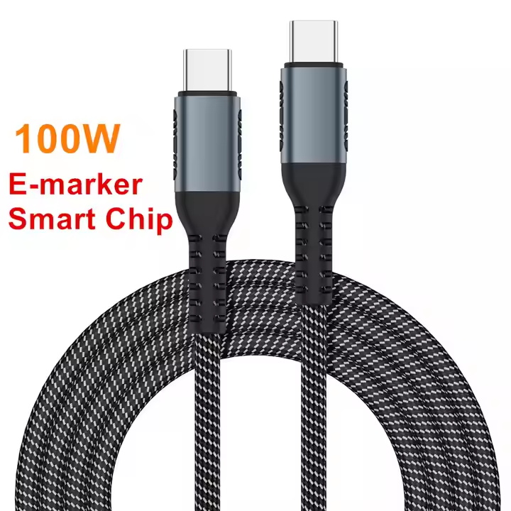 Super Charge Nylon 5A 480Mbps Data Sync 60W 100W 240W 3A 1M 2M Cord Type C to Type C Fast Charging Cable