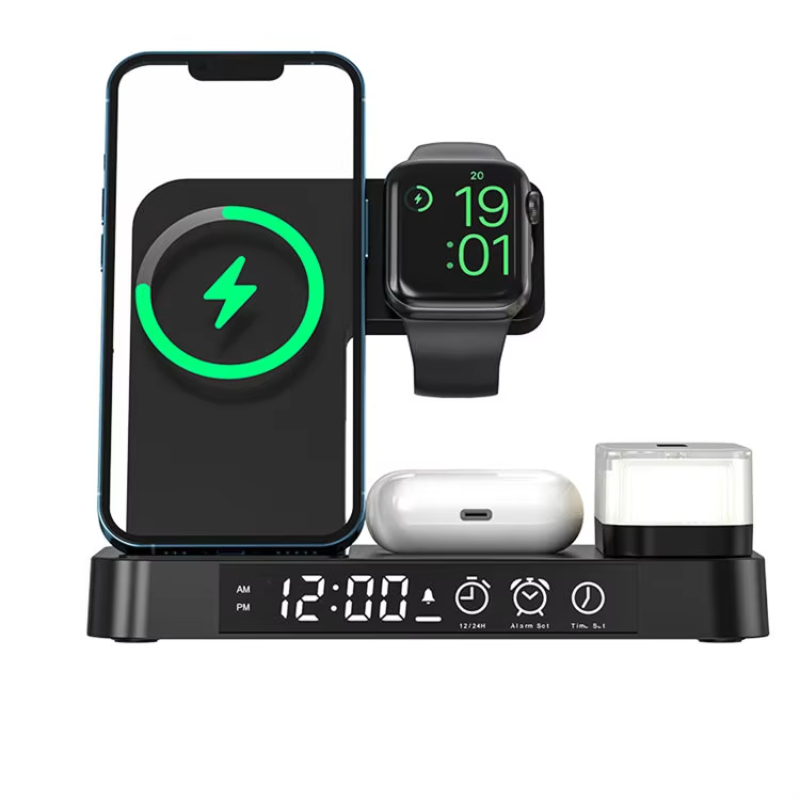 Most Sold Products Multifunctional Alarm Clock Wireless Charger RGB Night Light Charging Dock Station For iPhone Samsung Xiaomi