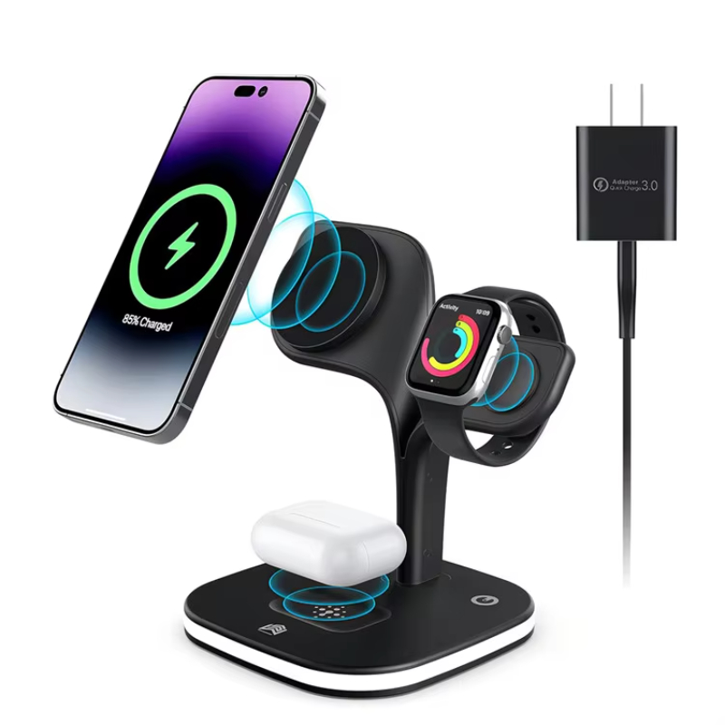 Smart 15W Wireless Charger Stand Desk 5-in-1 Foldable Magnetic Charging Station LED Lamp USB Port For iPhone Apple Watch Airpods