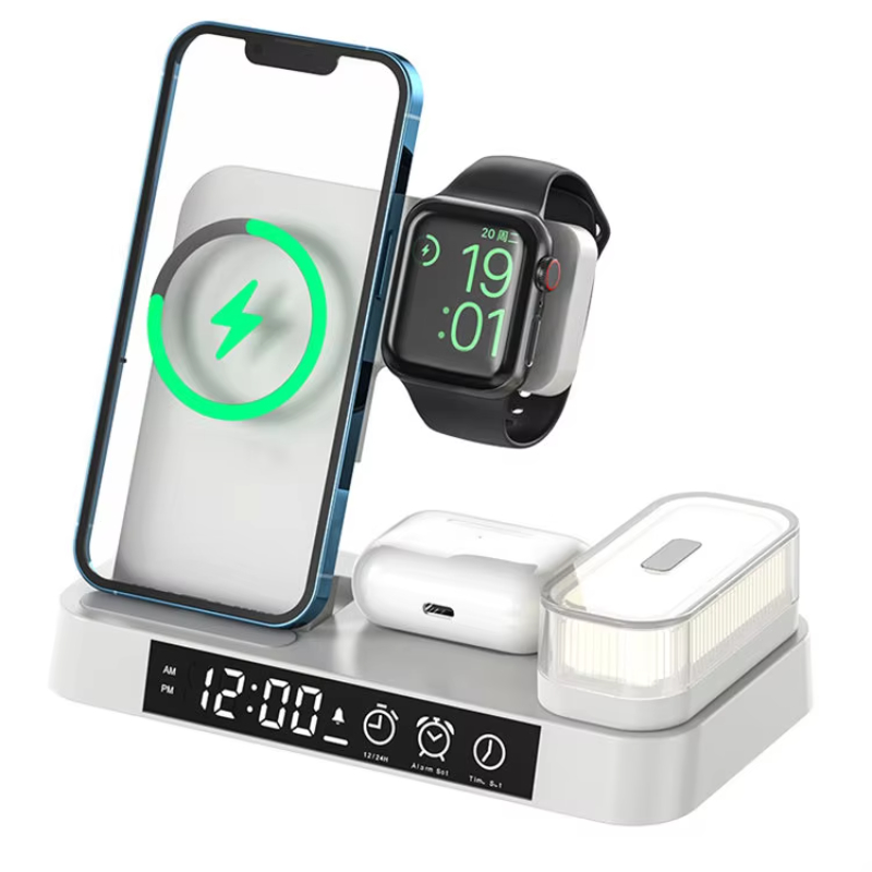 Hot Sale Product Removable RGB Night Lamp Wireless Charger Holder Dock Stand 4 in 1 Charging Station For iPhone With Alarm Clock