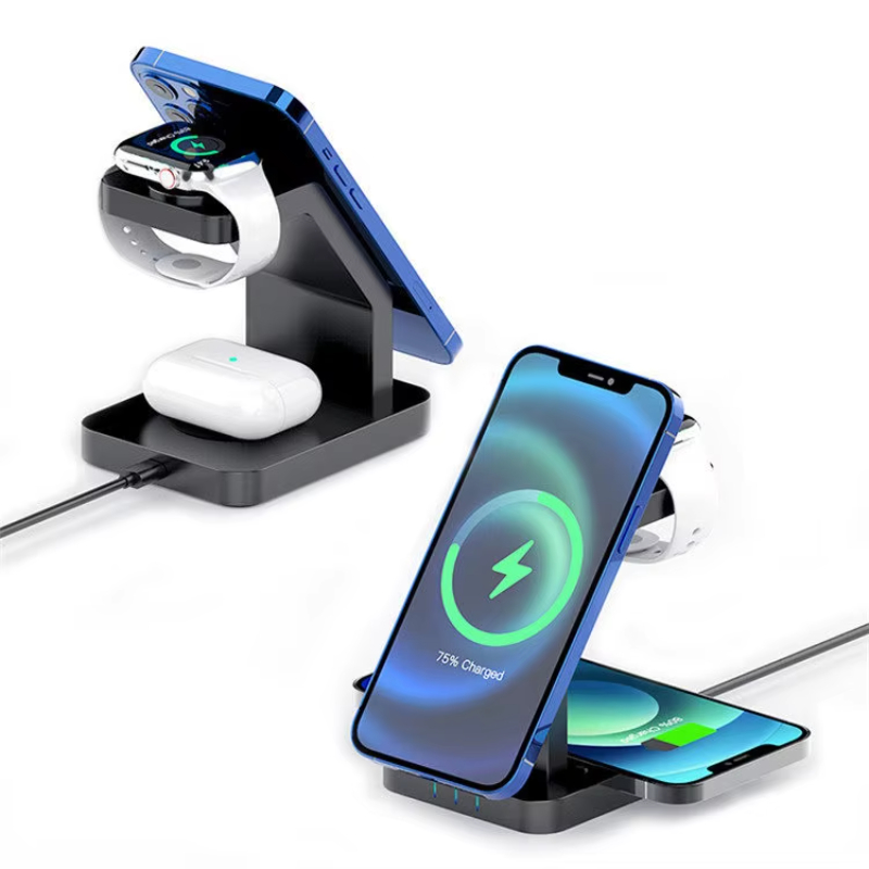 15W 3 in 1 Magnetic Wireless Mobile Phone Charging Dock Station For iPhone 15 14 13 12 Pro iWatch Airpods Pro Fast Charger Stand