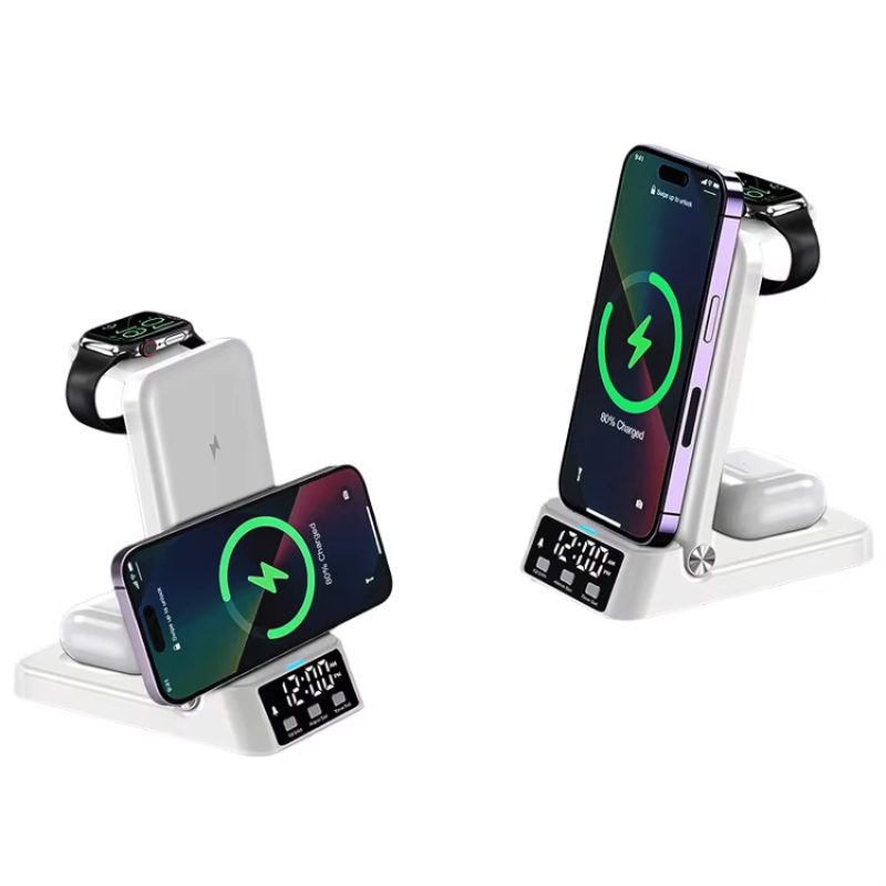 Bestseller Produkt 2024 Phone Charging Dock 3 in 1 Station Desktop For Watch Wireless Charger Alarm Clock For iPhone Samsung