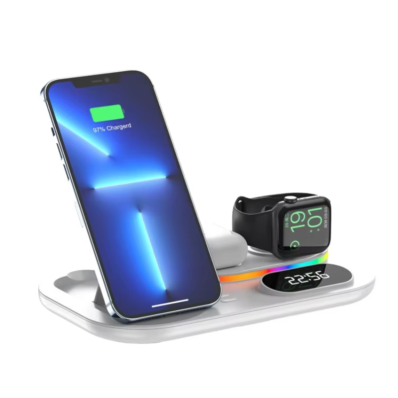 4 in 1 Fast Wireless Charger Clock Pad For iPhone 13 12 11 Pro Wireless Charging Stand For Apple Watch 7 6 SE_AirPods Pro