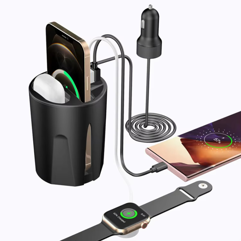 15W 4-in-1 Car Wireless Charging Cup Holder For Samsung S21_20 Apple iPhone 13_14_15 Portable Fast Charge For Mobile and Watch