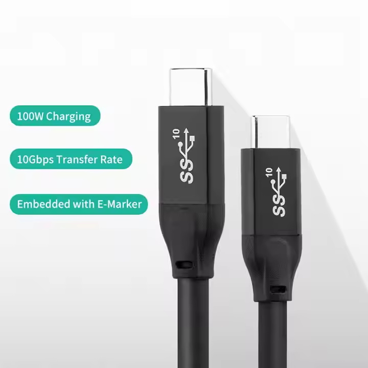 ULT-unite USB 3.2 20Gbps 10Gbps Type C Male to Male Cable with E-mark USB C Data Cable 4K 100W 20V 5A Fast Charge Cable