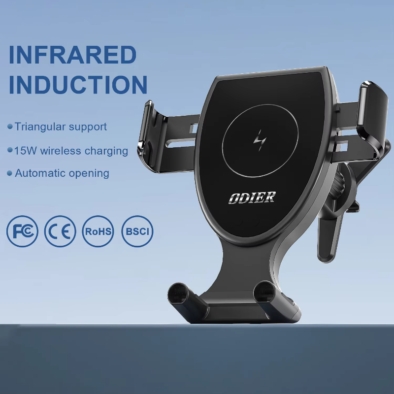 ODIER universal 360 degrees suction cup air vent vacuum magnetic induction car 15w fast wireless charger mobile phone holder