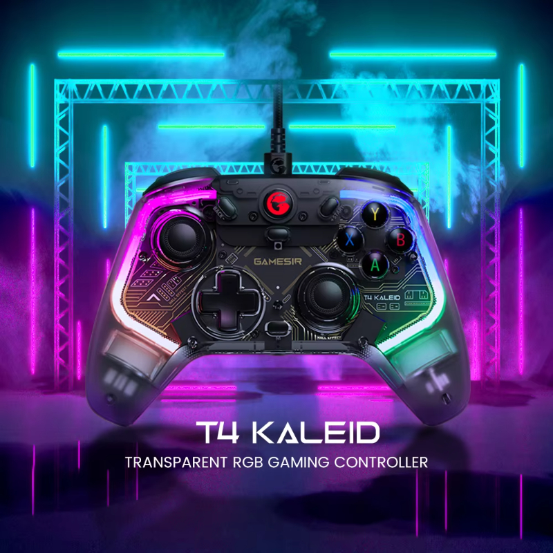 Beautiful Shape GameSir T4 Kaleid Wired Game Controller Hall Effect Sensing Sticks Transparent RGB Gaming Controller for Switch
