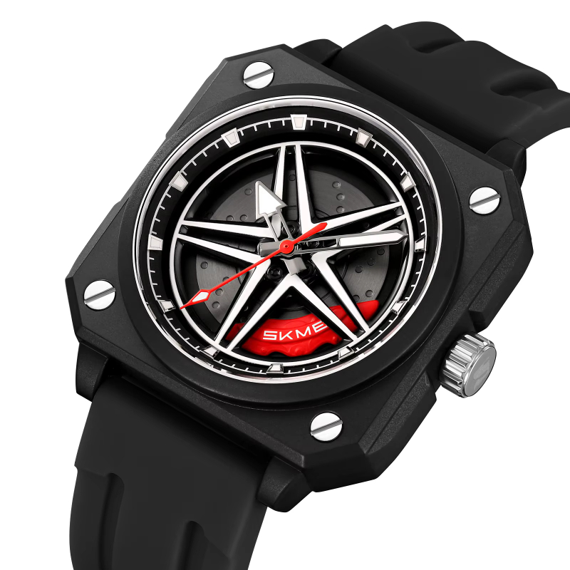 Reloj llanta SKMEI 2362 alloy car wheel watch spinning 360 rotation orange analog latest watch for men square
