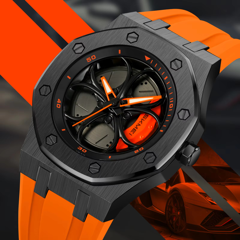 SKMEI 2359 Silica Gel Stainless Steel Band Cool Quartz Luxury Wrist Watch Reloj for Men