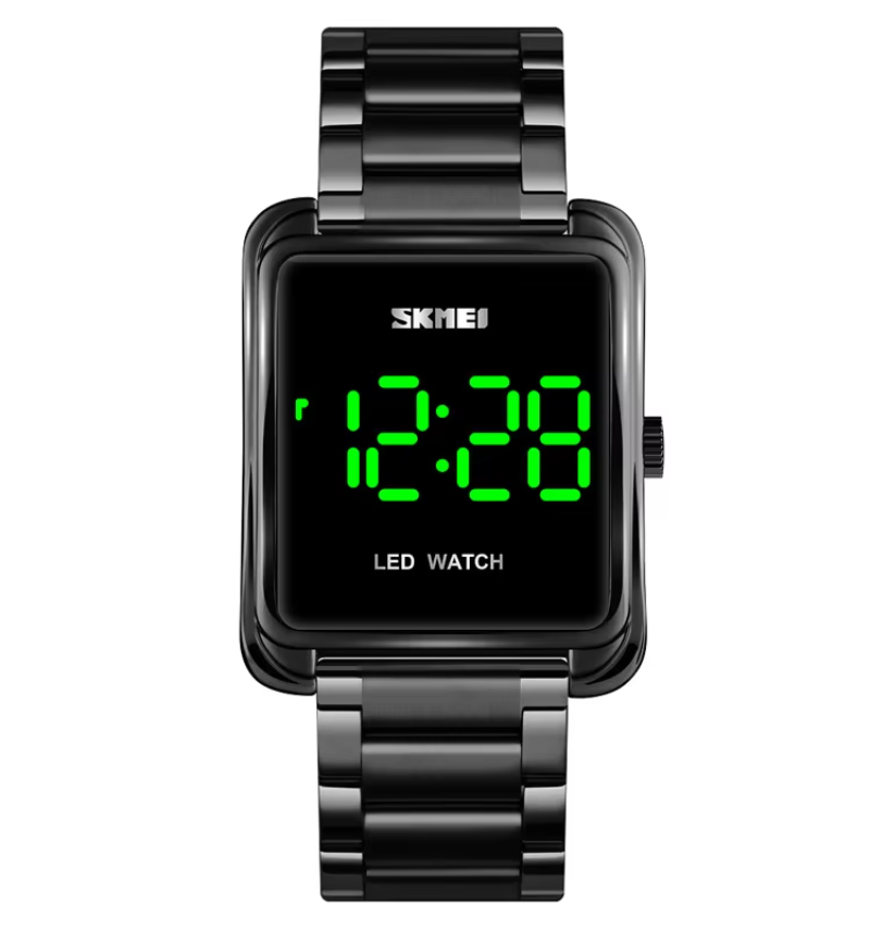 SKMEI 1505 Square mirror face led watch relojes de hombre stainless steel back watch led light digital hand watch for men