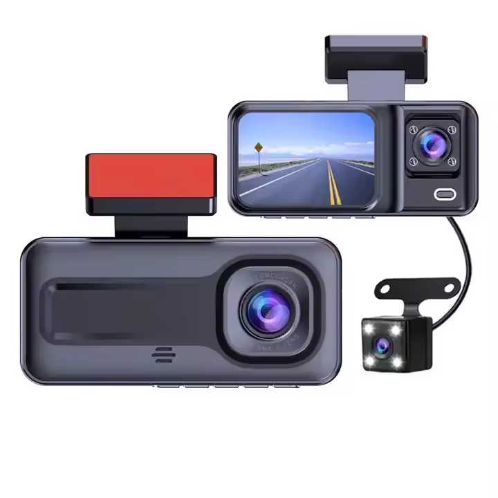 Hot Sale 3 Channels Front Inside and Back HD Night vision Loop Recording Car Black Box Dash Cam