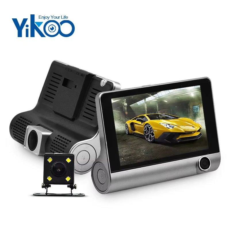3 camera dashcam 4inch car dvr rearview mirror camera with loop recording parking mode