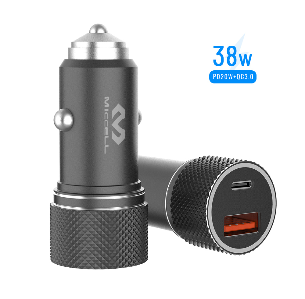 Miccell Mobile Cell Phone 20W pd fast usb car charger Universal QC18W dual car charger aluminum alloy car phone charger