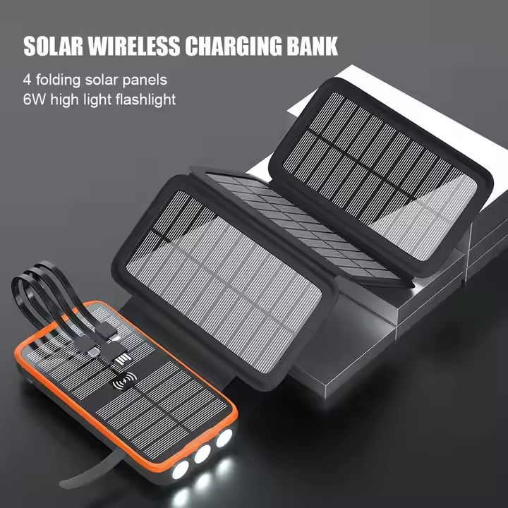 Pd 20w Fast Charging 22.5w Output 20000mah IP55 4 Folding Panel Wireless Charger Solar Power Bank With 6W 3 Light