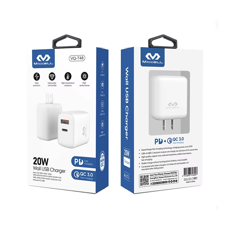 MICCELL mobile phone chargers wholesale 20w PD usb c qc3.0 fast charging wall charger android type c phone charger