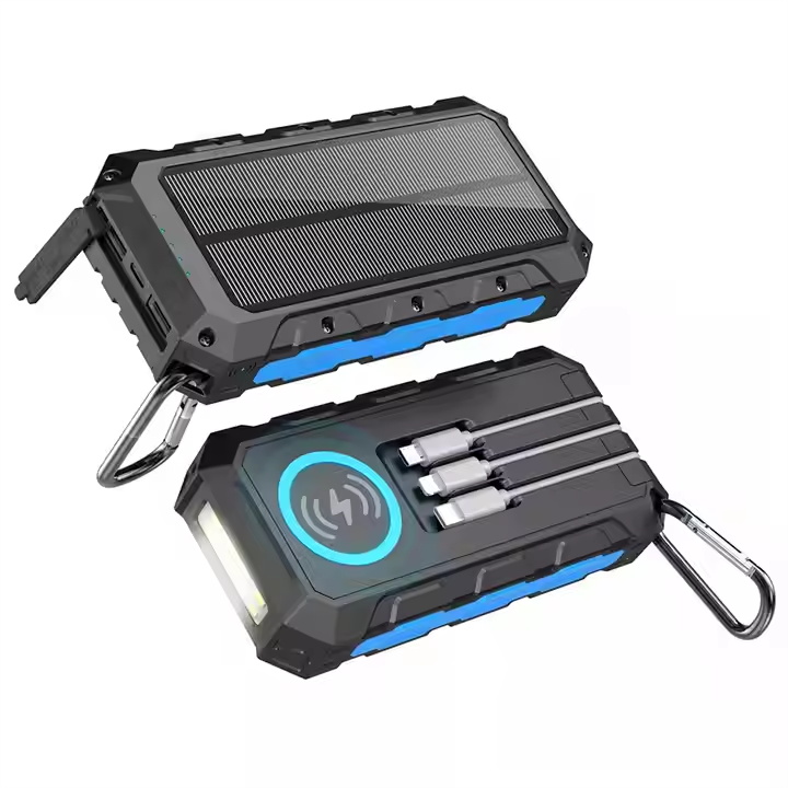 Charge 4 Devices 5W Wireless Fast Charge Solar Powerbank 30000Mah Build In Solar Panel Power Bank Solar Charger