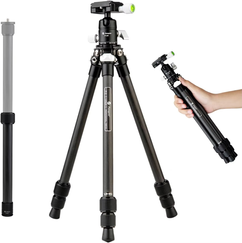 Lightweight Travel Tripod with 360 Ball head QR Plate for Camera DSLR Phone Fotorpro Carbon Fiber Tripod