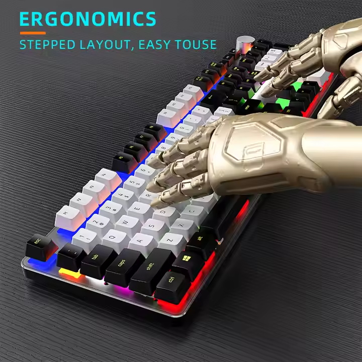 C2 Full Size Wired Mechanical Keyboard for Mac Gateron Red Switch Rainbow Backlit 104 Keys PBT keycaps Gaming Keyboard for Gamer