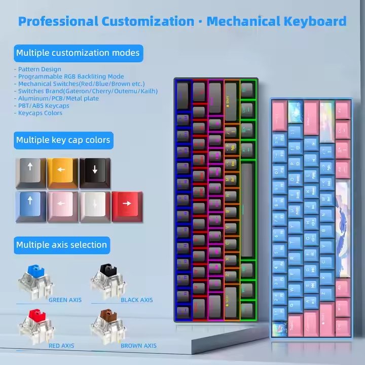 61 Keys 68 Keys 87 Keys RGB Backlit Real 60% Mechanical Keyboard Wireless Blue Switch Teclado Gamer Wired Gaming Keyboard