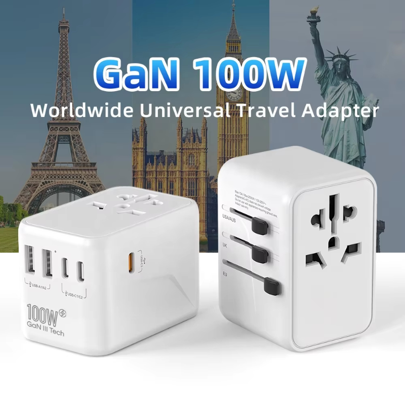 Worldplug 100W 5 Outlets Type-C Super Fast Charger Universal Multiple Plug Travel Plug Adapter with USB