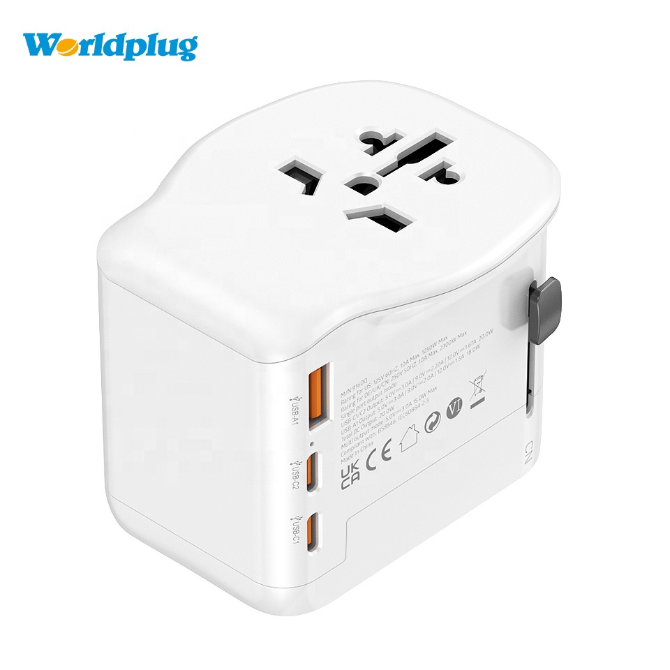 Worldplug New Design 2AC Socket 100W All Ports Fast Charge Worldwide Plug Adaptor International Universal Travel Adapter Charger