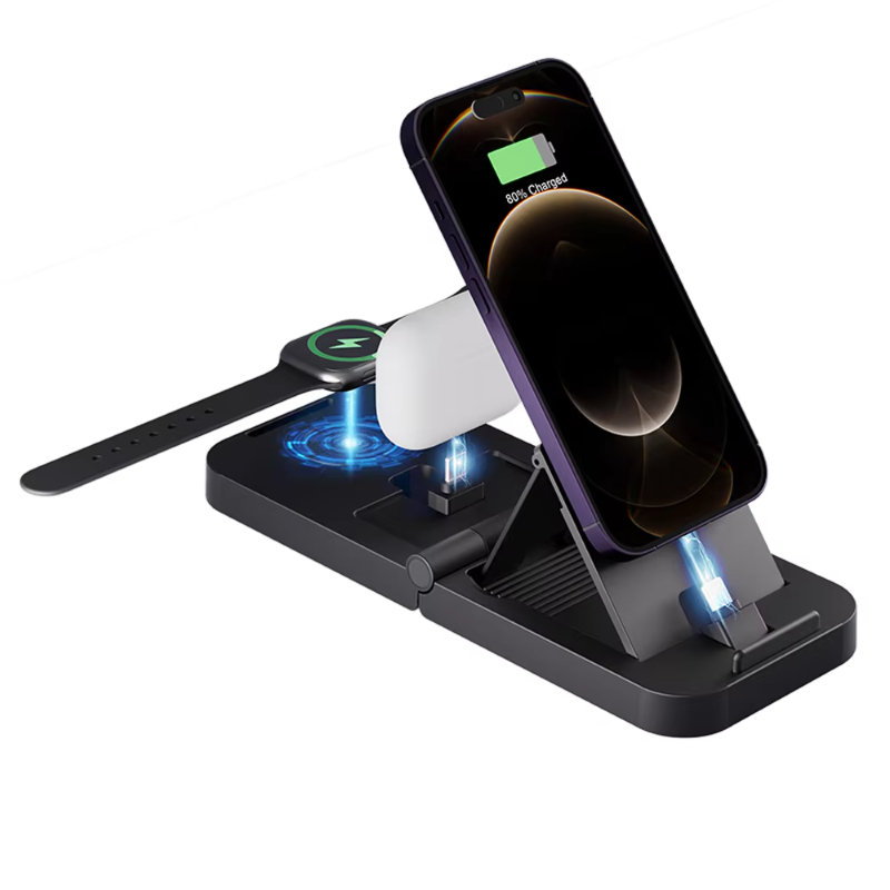 Foldable 3 in 1 Fast Wireless Charging Station Travel Charger for Multple Devices
