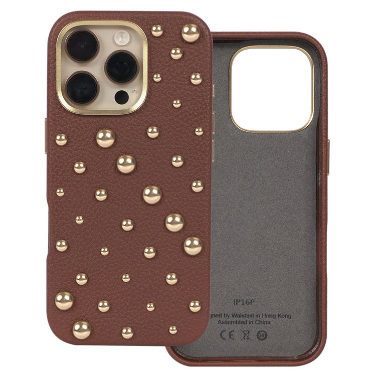 2024 New Fashion Metal Punk Nail Studded Luxury Leather Mobile Phone Case for iPhone 16 Pro Max