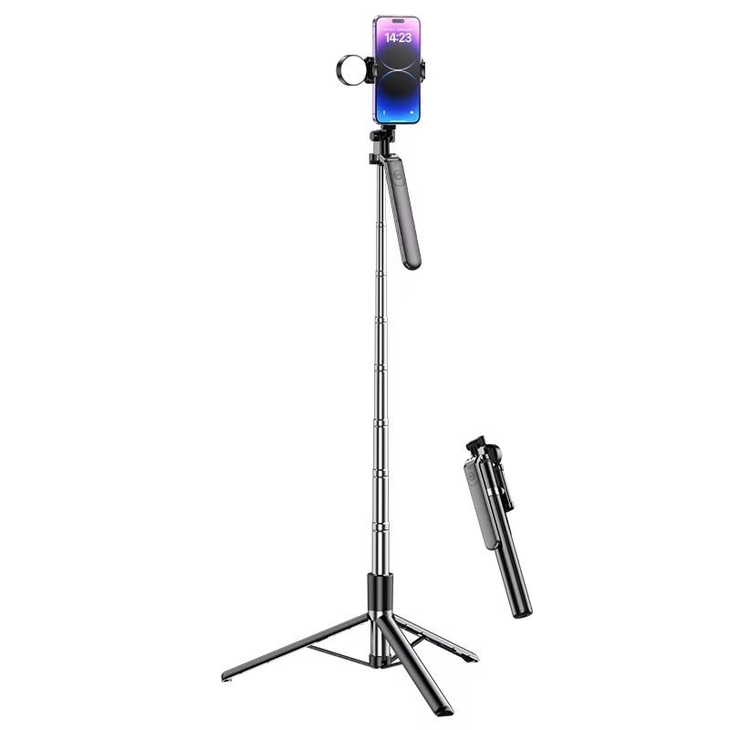 selfie stick with swivel gimbal accessory and light for live-streaming selfie stick tripod