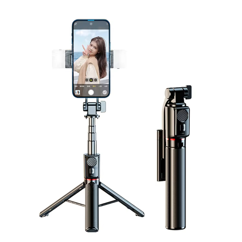 Mini Wireless Selfie Stick Tripod Multifunctional Folding Stainless Steel Phone Stand Rotatable Shutter Remote Control Light