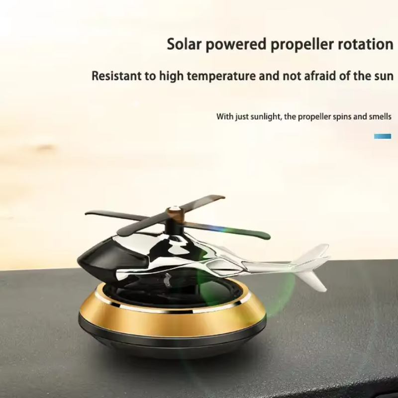 Car essential oil perfume accessories auto rotating solar powered helicopter perfume air freshener