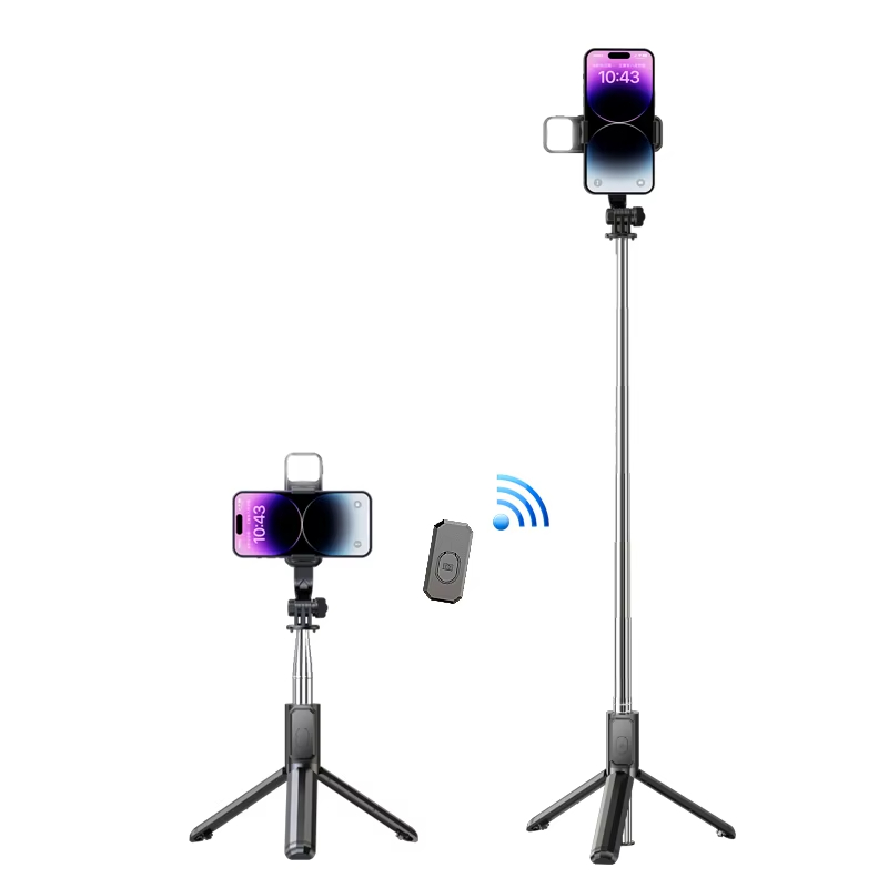 Foldable and Portable,Flexible and Versatile 360-Degree Smartphone Hidden Remote Control Tripod Selfie Stick With Fill Light