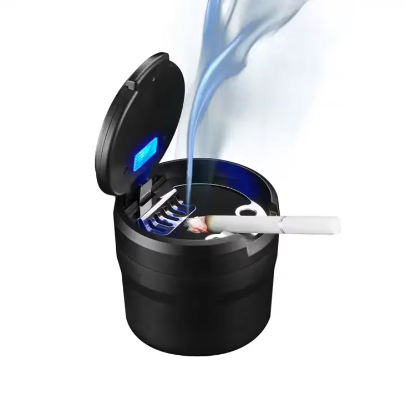 Customized logo ceramic inner liner with LED lights mini ashtray hidden car ashtray