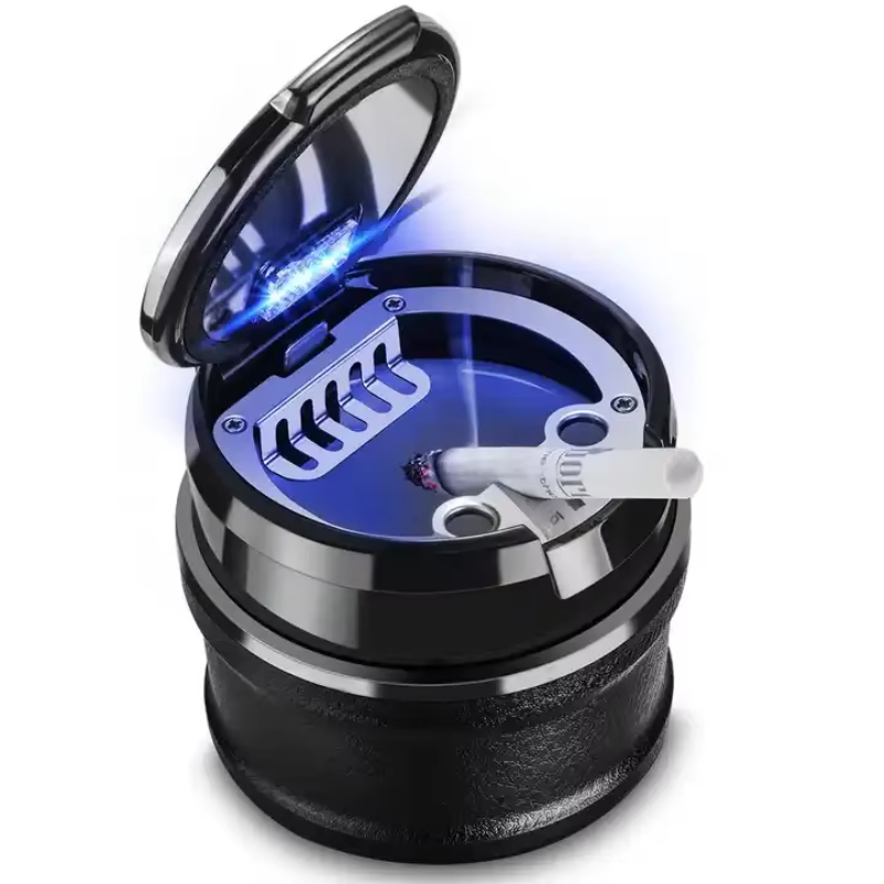 Customized logo multifunctional 2-in-1 car ashtray with water cup holder air outlet ashtray with LED light car ashtray