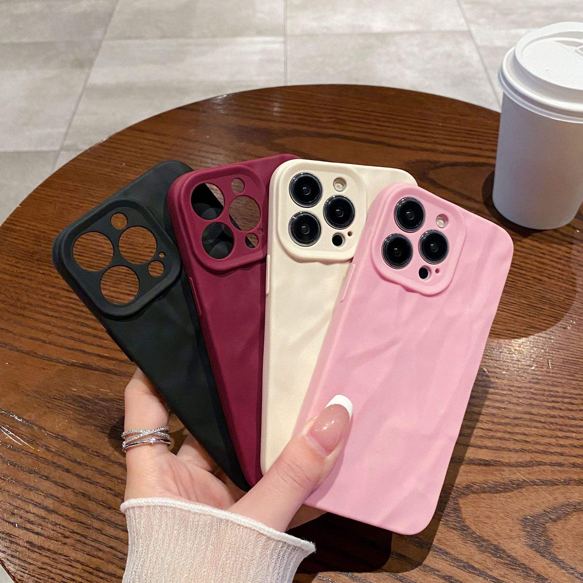New High Quality Shockproof Solid Color Frosted Wrinkled Shell For iPhone 15 14 13 16 Pro XS Max XR Phone Protective Back Cover