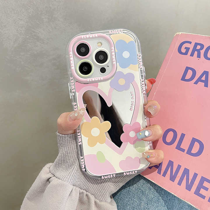 Hot sale Cute Sweet Love Heart Flowers Mirror Phone Case For iPhone 16 14 13 12 11 15 Pro Max Lovely Hard Shockproof Back Cover