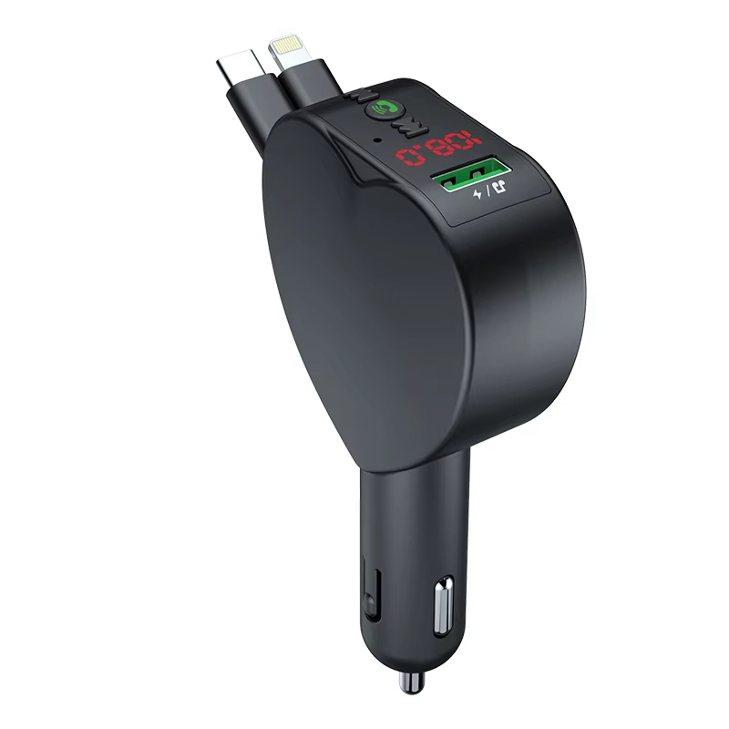 Car charger 120W super fast charging flash charging extension cable four in one car Bluetooth MP3 player FM transmitter