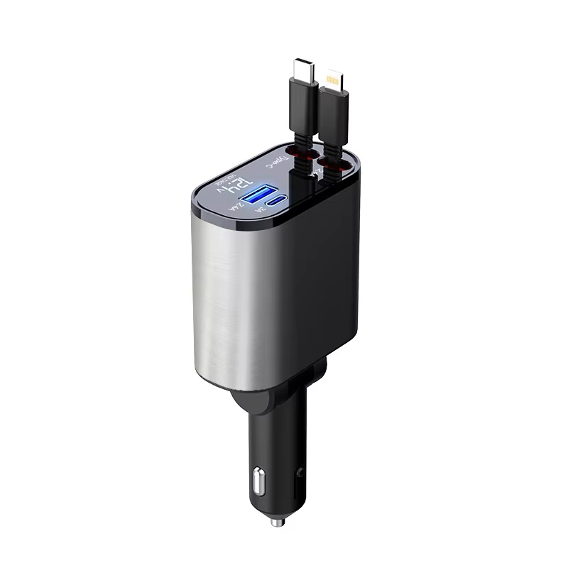 Car four in one telescopic cable charger 100W super fast charging car phone charger